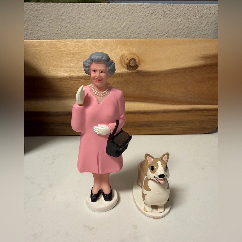 Pink Queen Figurine with Corgi Companion